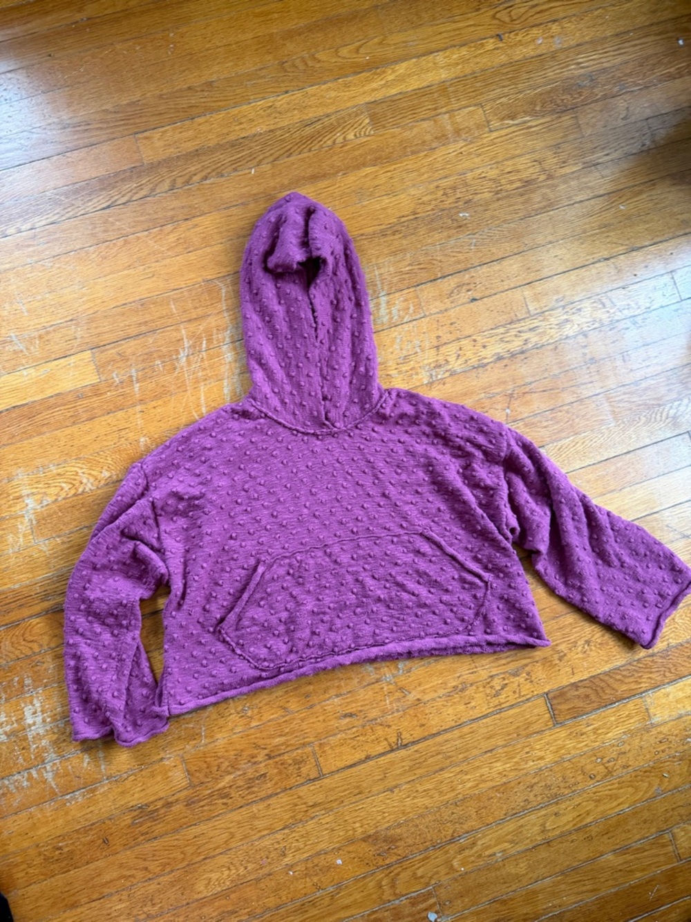 Free People Textured Cropped Hoodie in Plum Purple